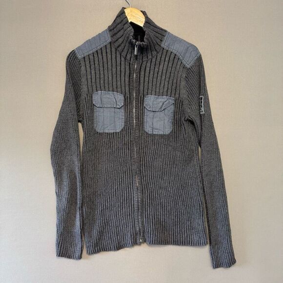 Calvin Klein Men’s Grey Zip Up Knit Sweater Size Small High Neck Cotton Blend - Picture 1 of 9